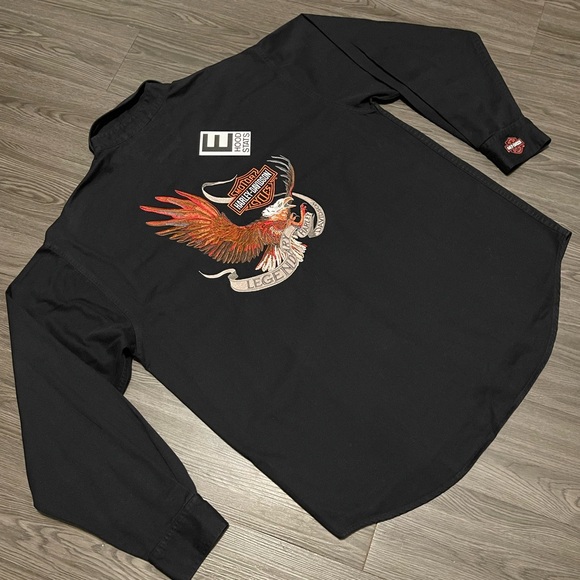 Harley Davidson Black Button Down Long Sleeve Embroidered Logo Mens Size L Shirt - Picture 1 of 17
